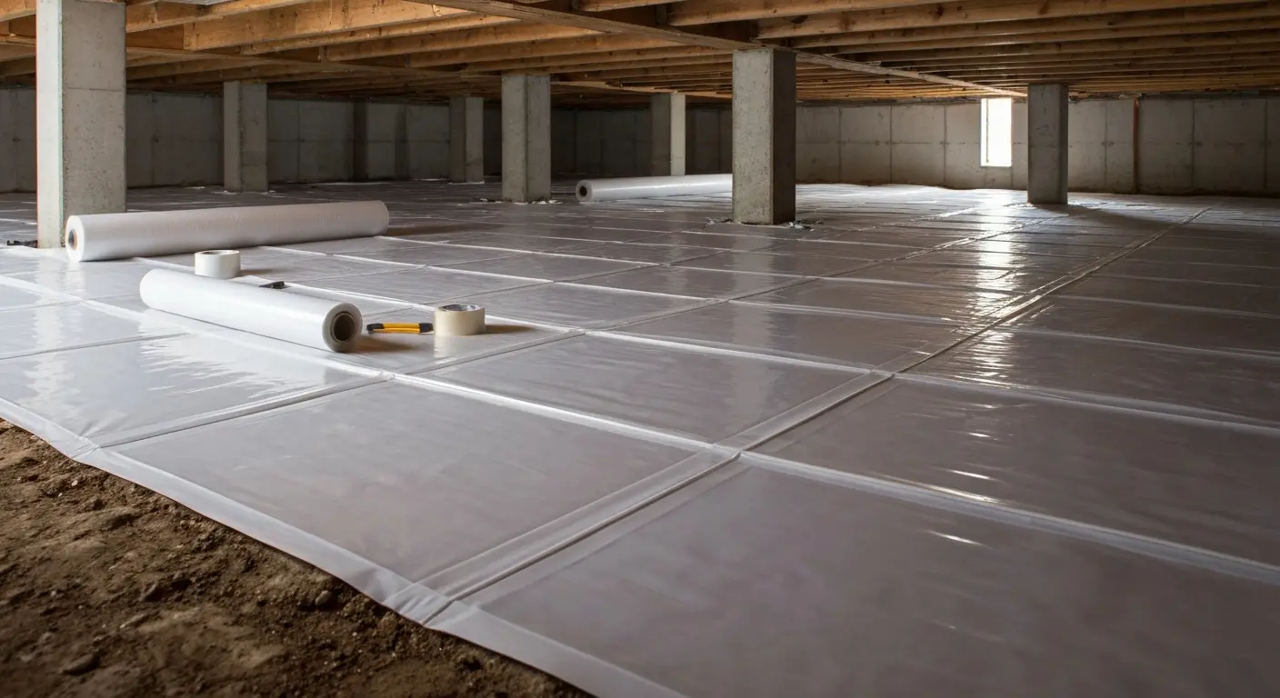 Vapor barrier installation under crawlspace