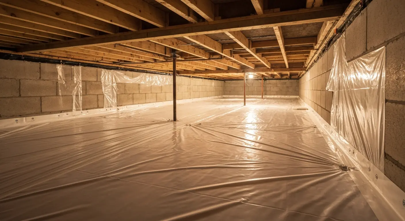 Vapor barrier installation in crawlspace