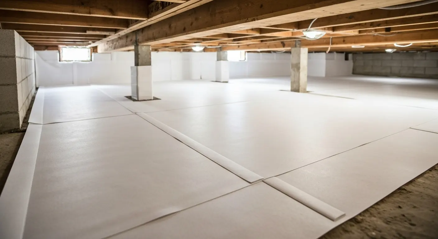 Crawlspace encapsulation with vapor barrier