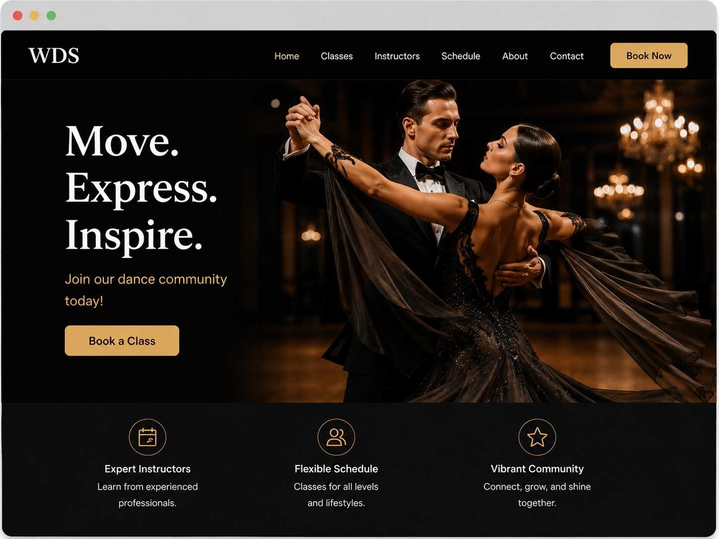 Modern ballroom dance studio website