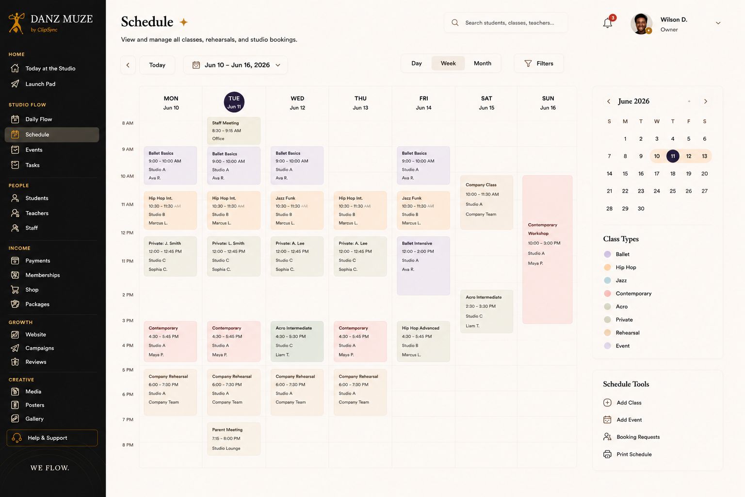 Studio Schedule