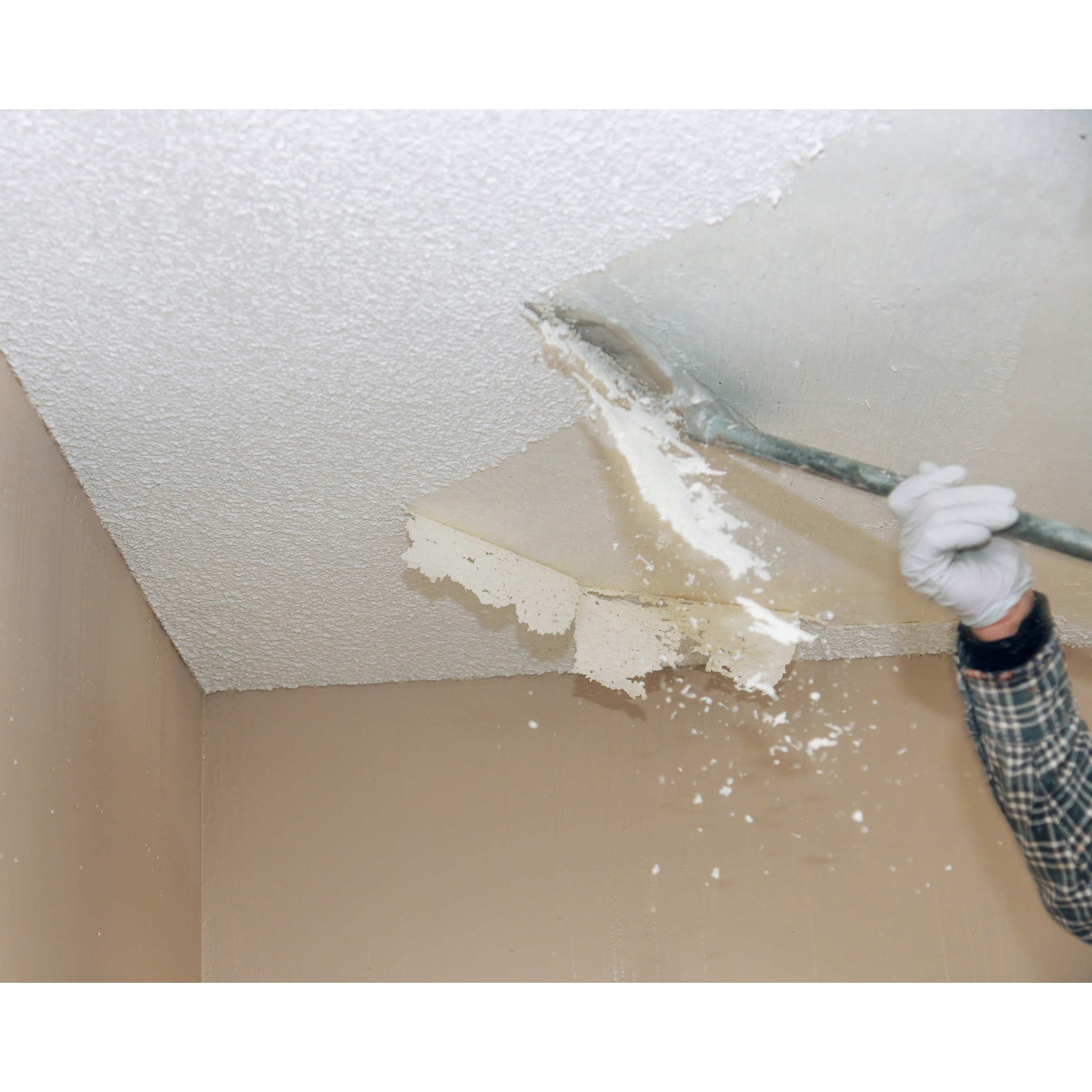 Close-up of textured ceiling before removal in a Saint Paul home
