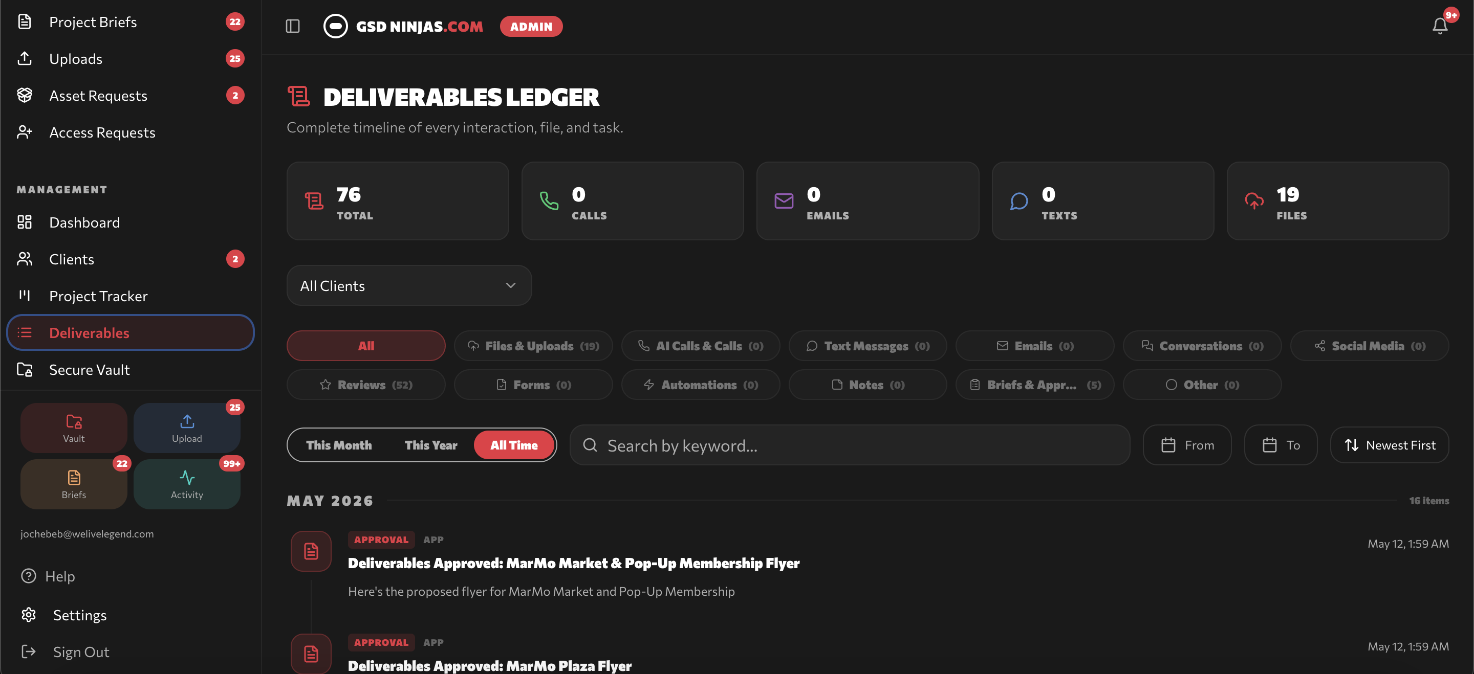 Deliverables ledger