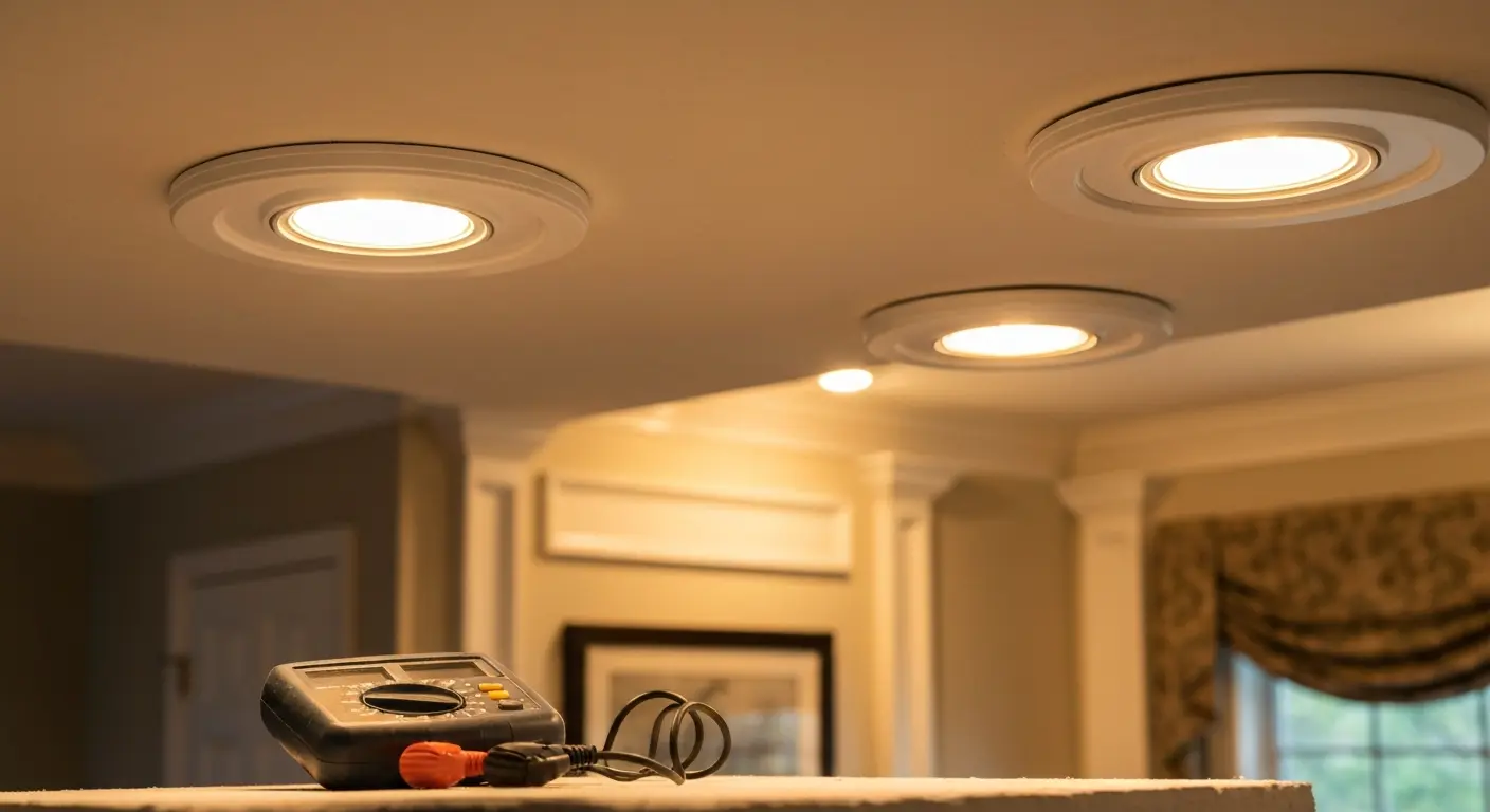 Lighting contractor installing fixtures