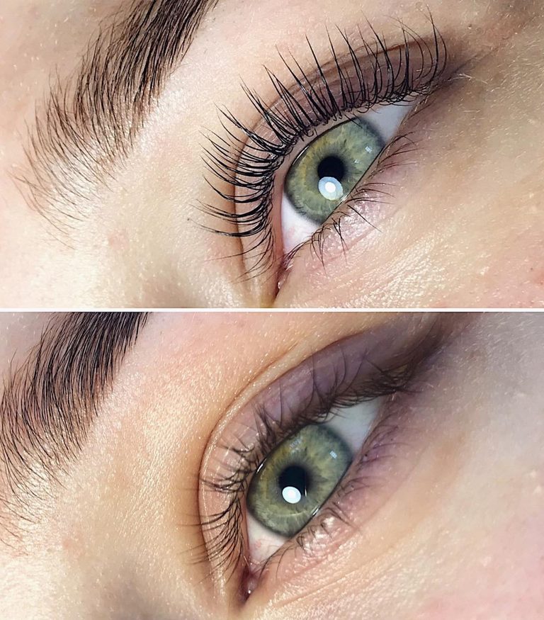 Lifted lashes close-up