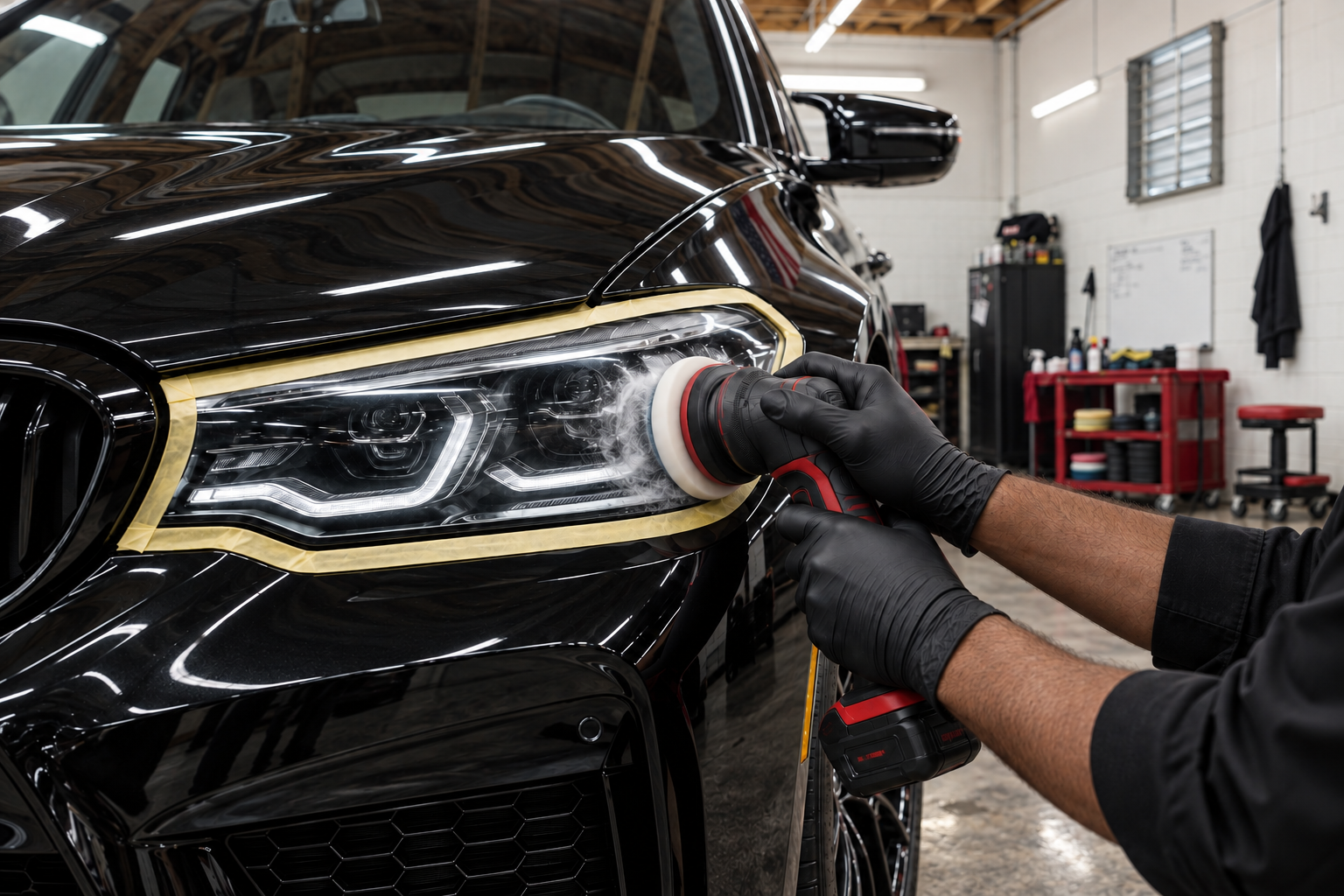 Headlight restoration as an additional vehicle care service