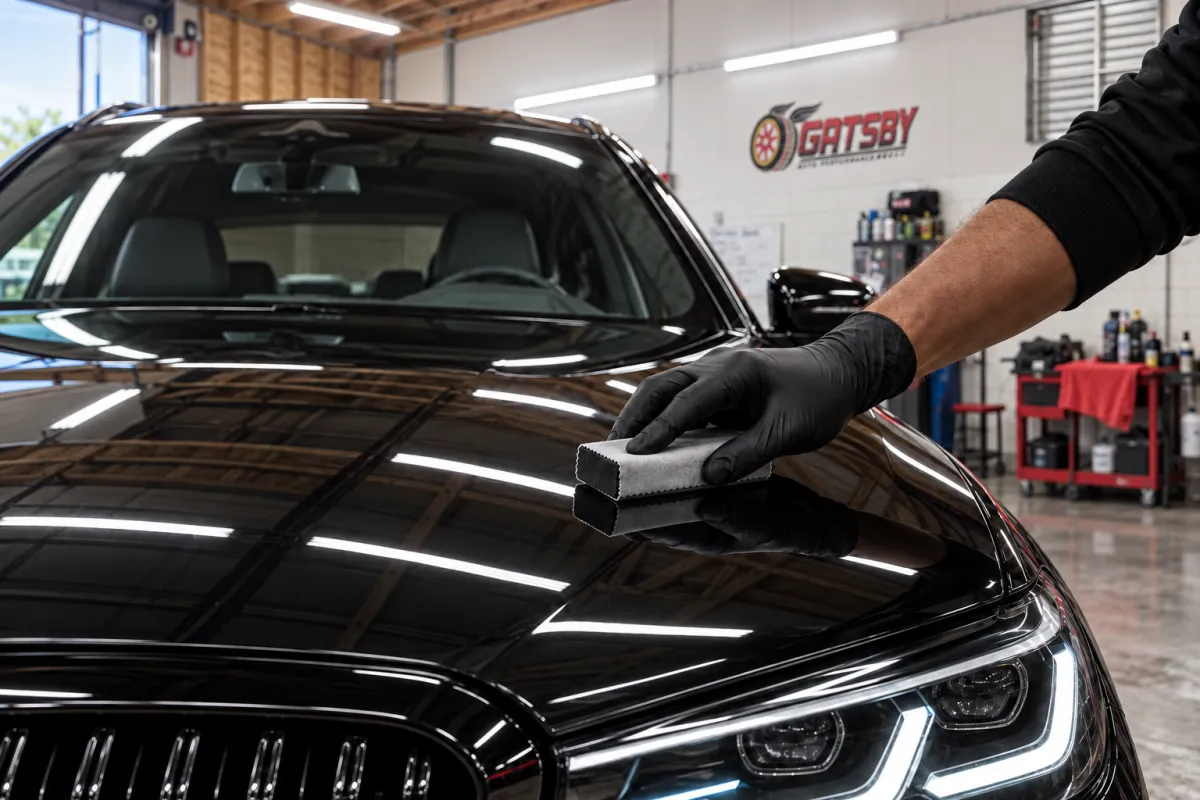 Ceramic coating applied to a black hood