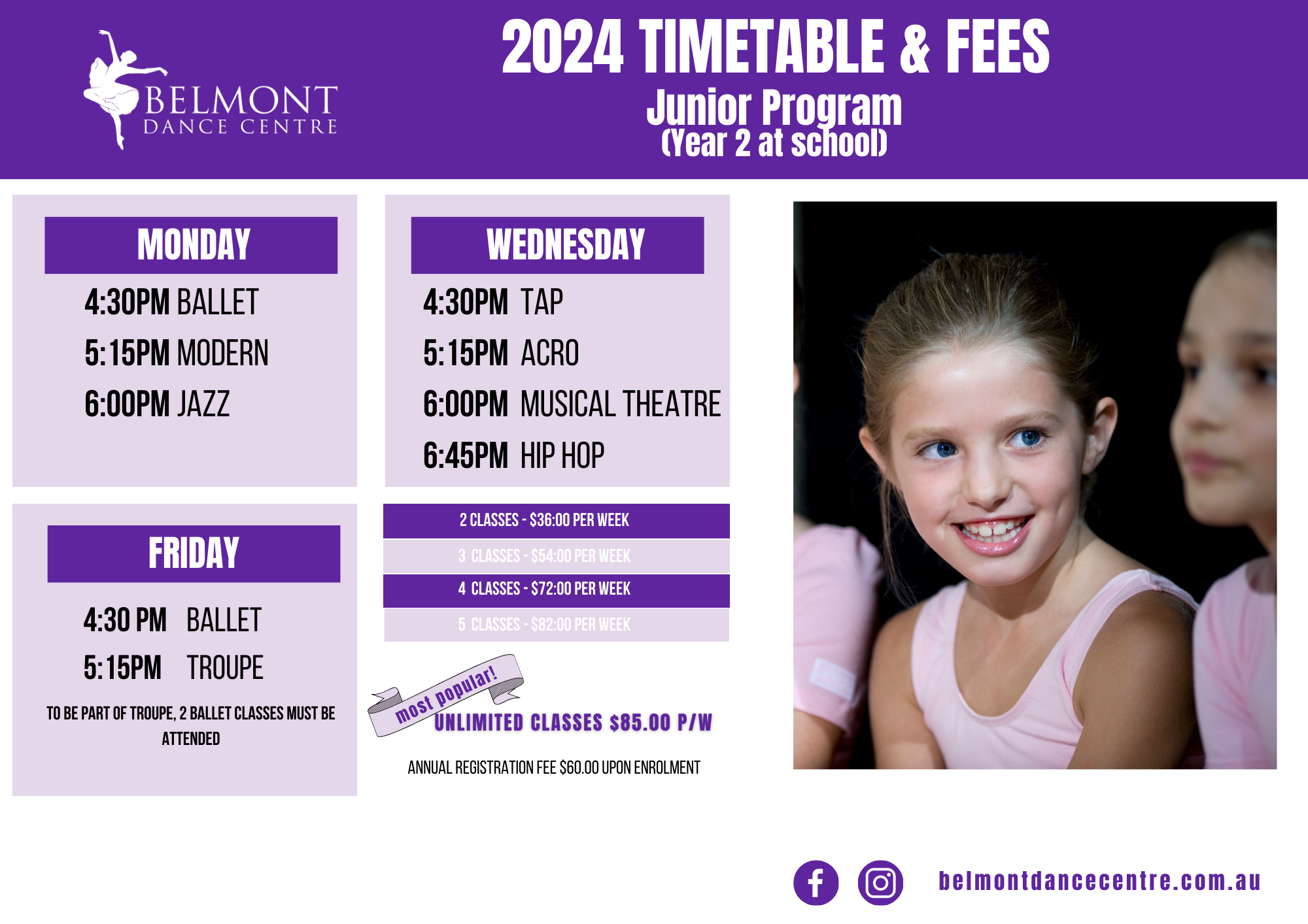 Little girl beaming with joy during her dance class at Belmont Dance Centre in Belmont, NSW. Discover the excitement and confidence that dance brings to young learners in our supportive environment!