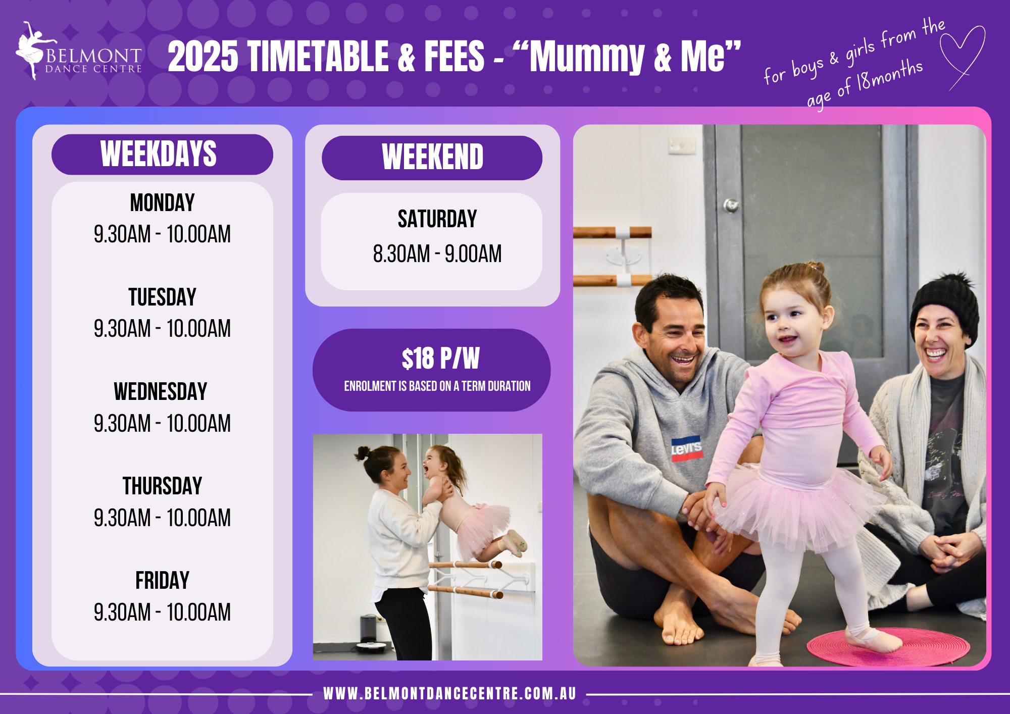 Happy family watching their little one dance at Belmont Dance Centre in Belmont, NSW. Cherish the joy and excitement of family moments in our supportive dance community!