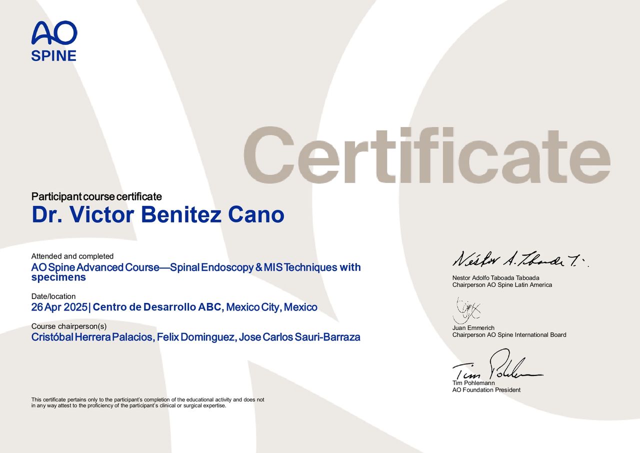 Certificado AO Spine Ciudad de México 2025