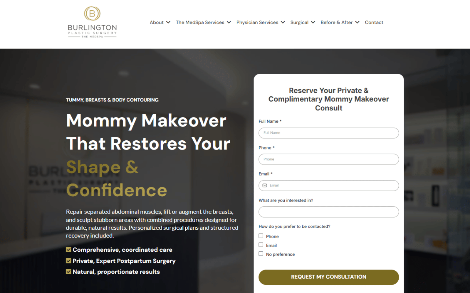 Burlington Plastic Surgery website preview