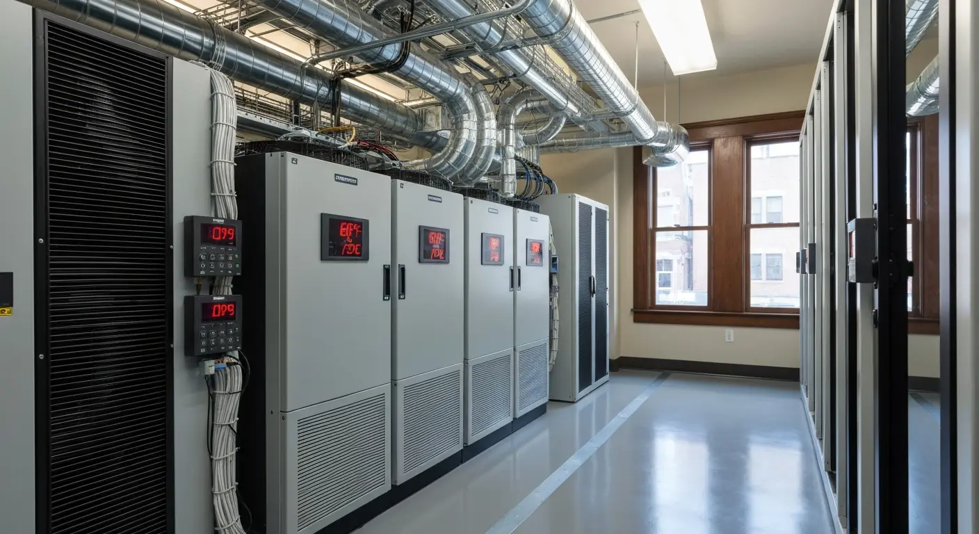 Network room cooling and environmental monitoring systems