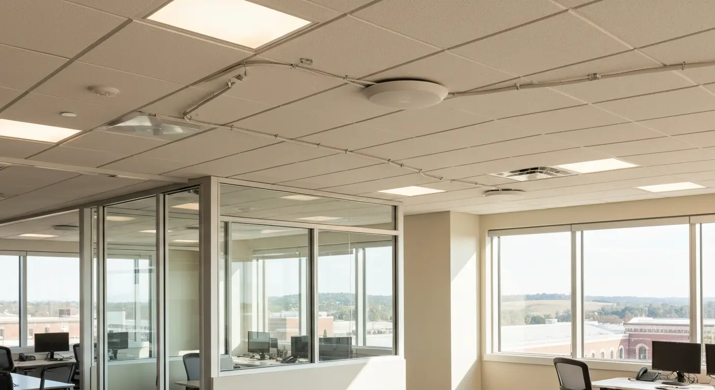 Sound masking speaker installation in office space