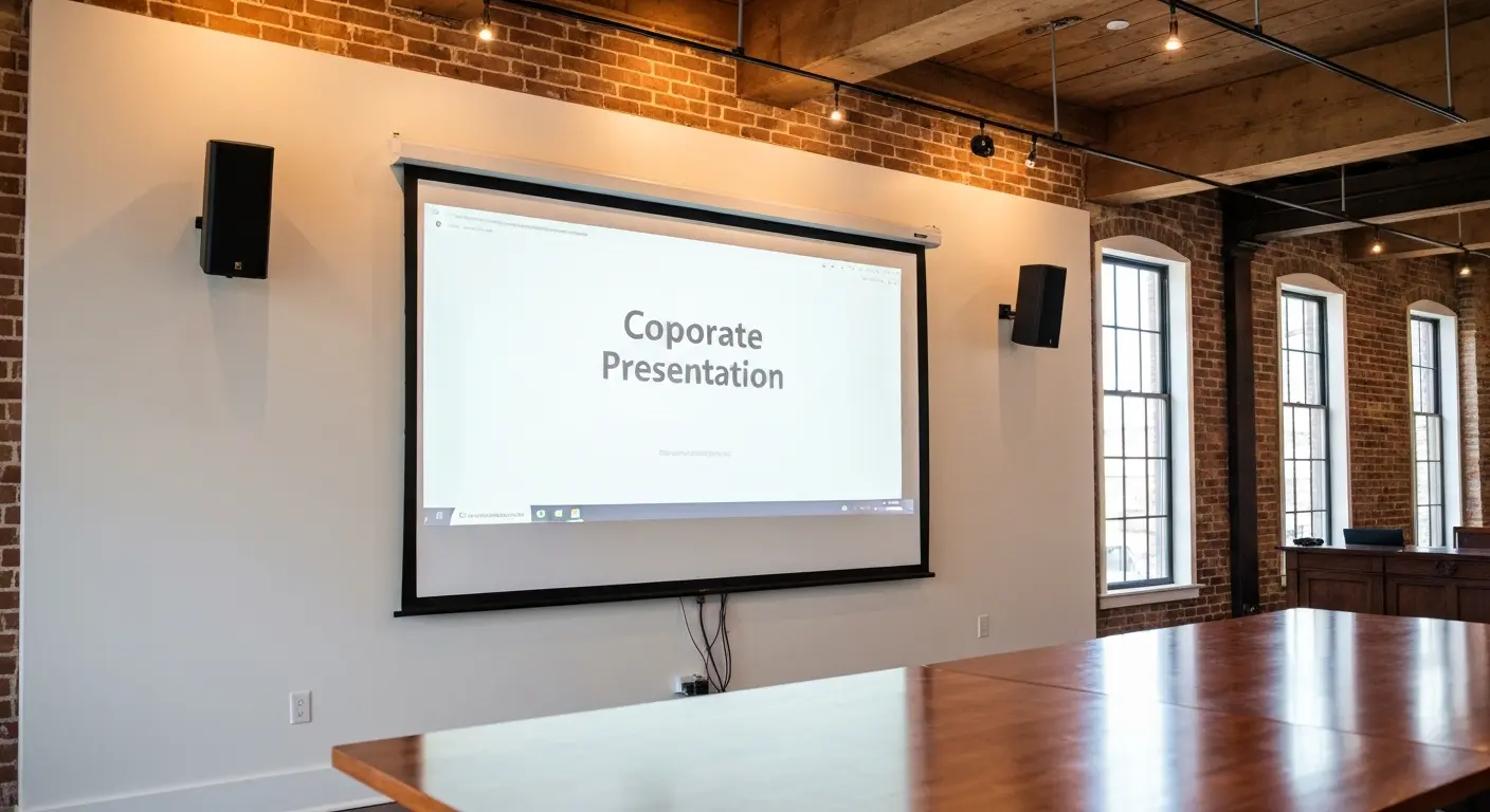 Large screen presentation setup for corporate event
