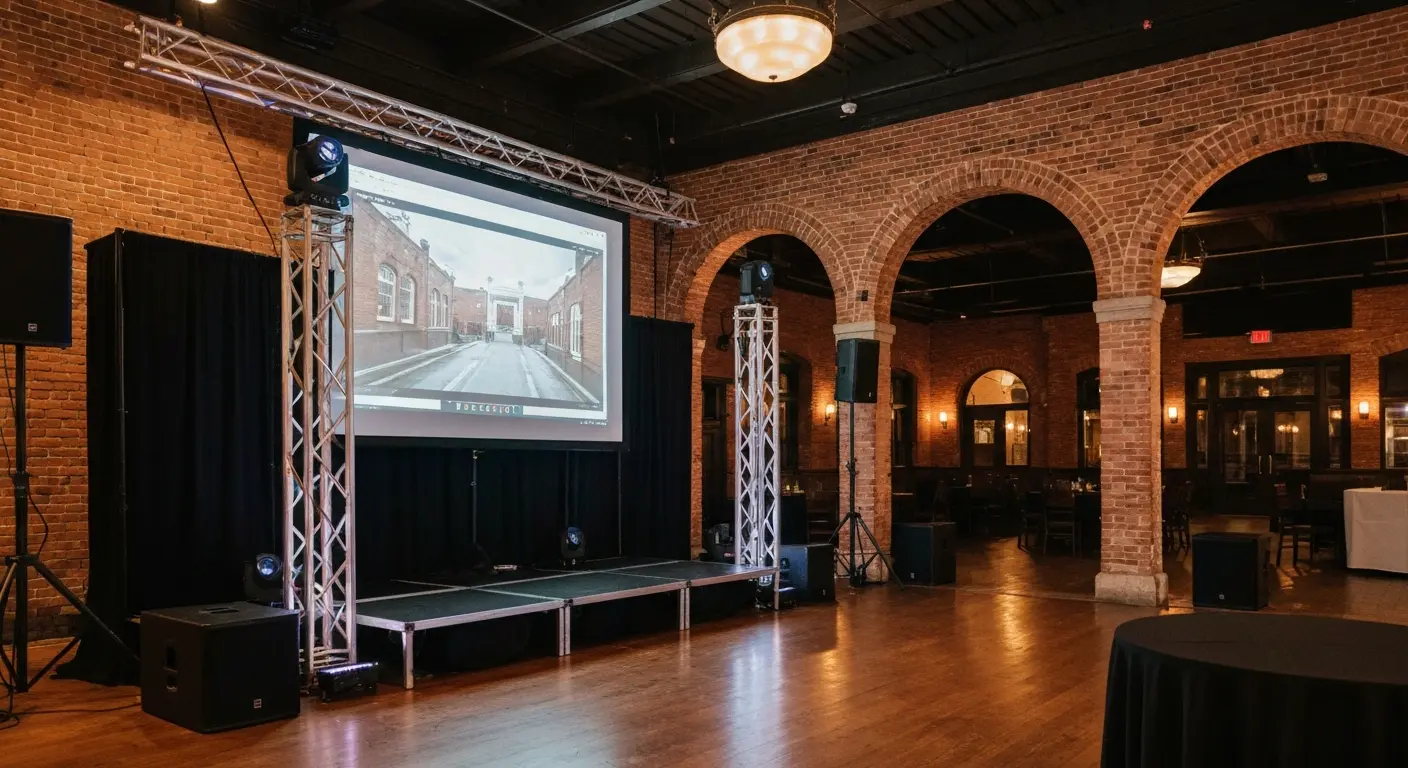 Event AV setup with projection and staging