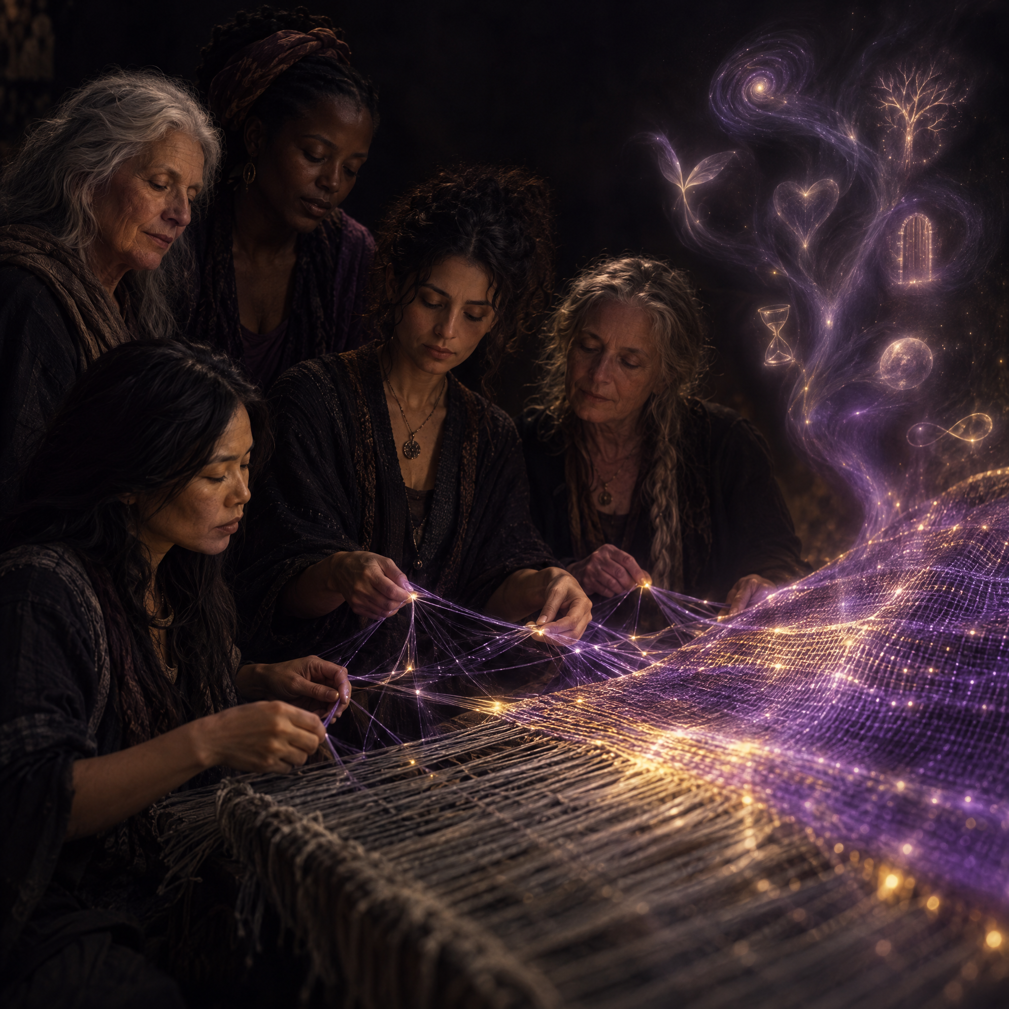 Women working together at a loom