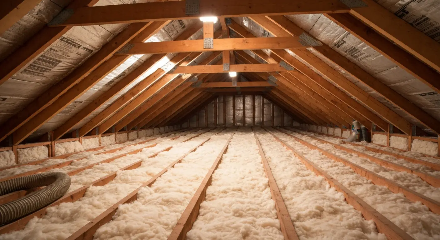 Attic insulation blown in