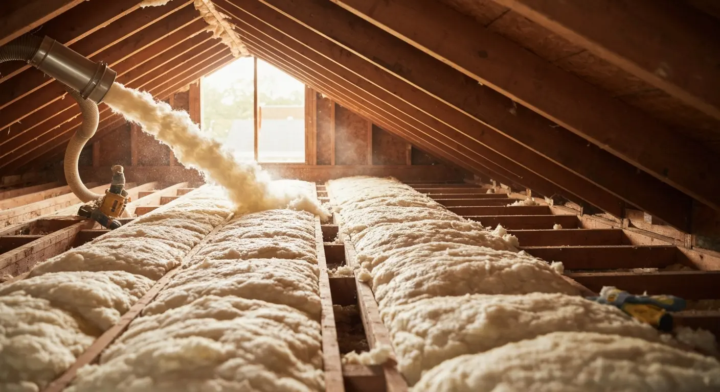 Blown-in attic insulation installation