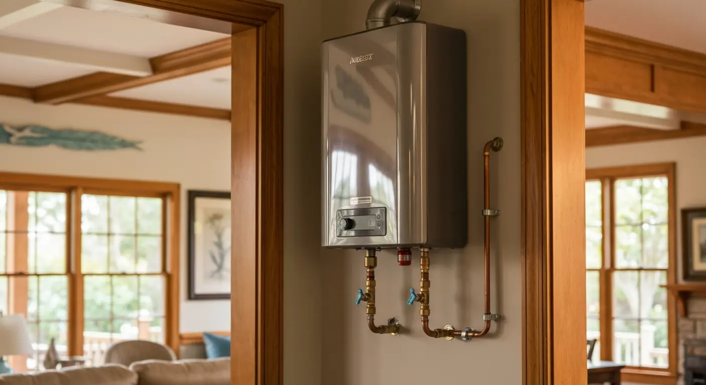 Tankless water heater mounted on wall
