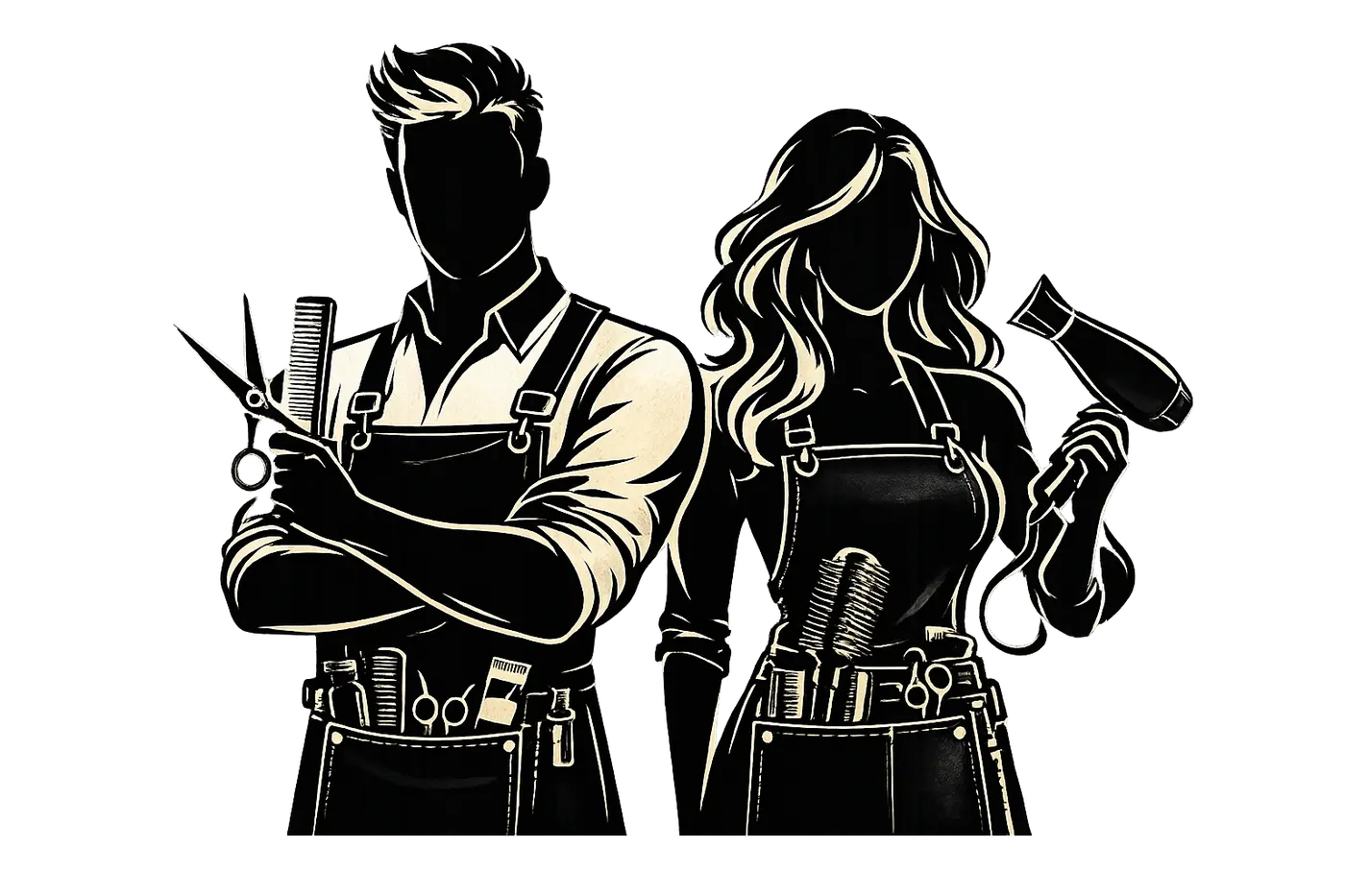 Gestileerde illustratie van een barbier en een hairstylist in Jazzas-stijl
