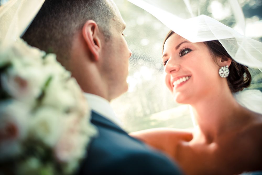 Wedding couple kissing