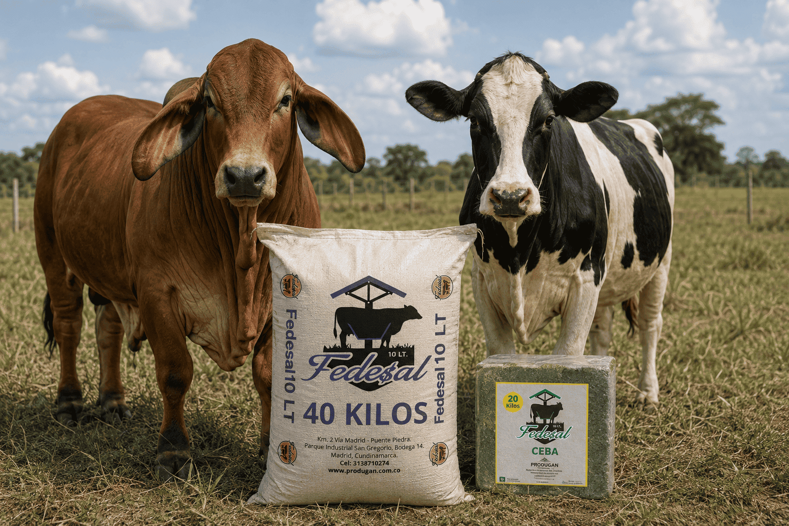 Ganado con producto Fedesal 40 kilos en el potrero