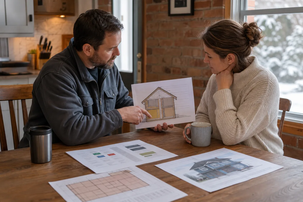 Homeowner reviewing an insulation assessment with a contractor