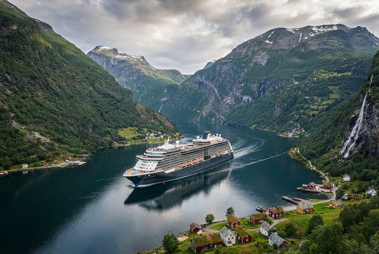 Crucero navegando entre los Fiordos Noruegos