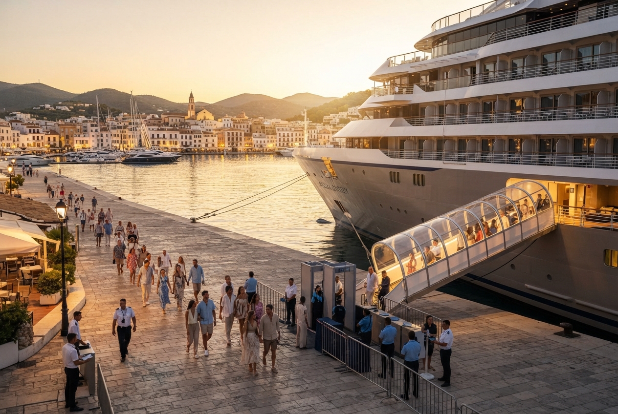 Pasajeros regresando a un crucero en una escala