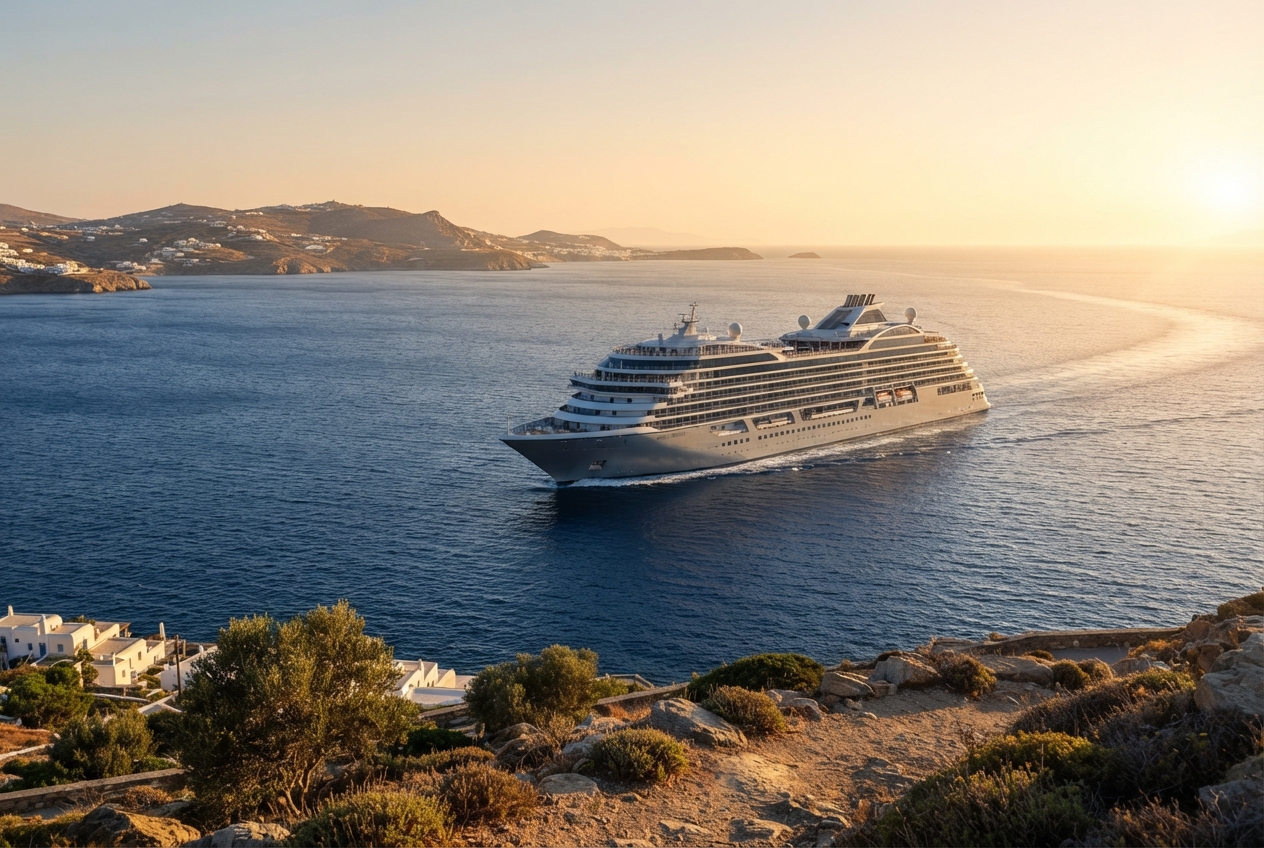 Crucero de lujo navegando por el Mediterráneo