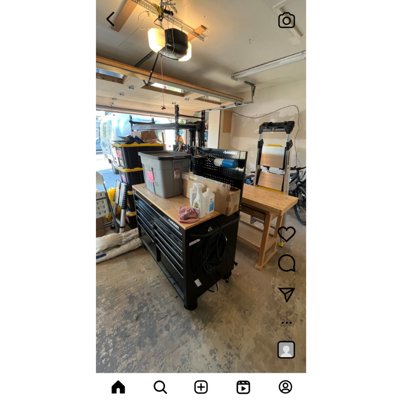 A garage project focused on clearing space and editing to declutter. 