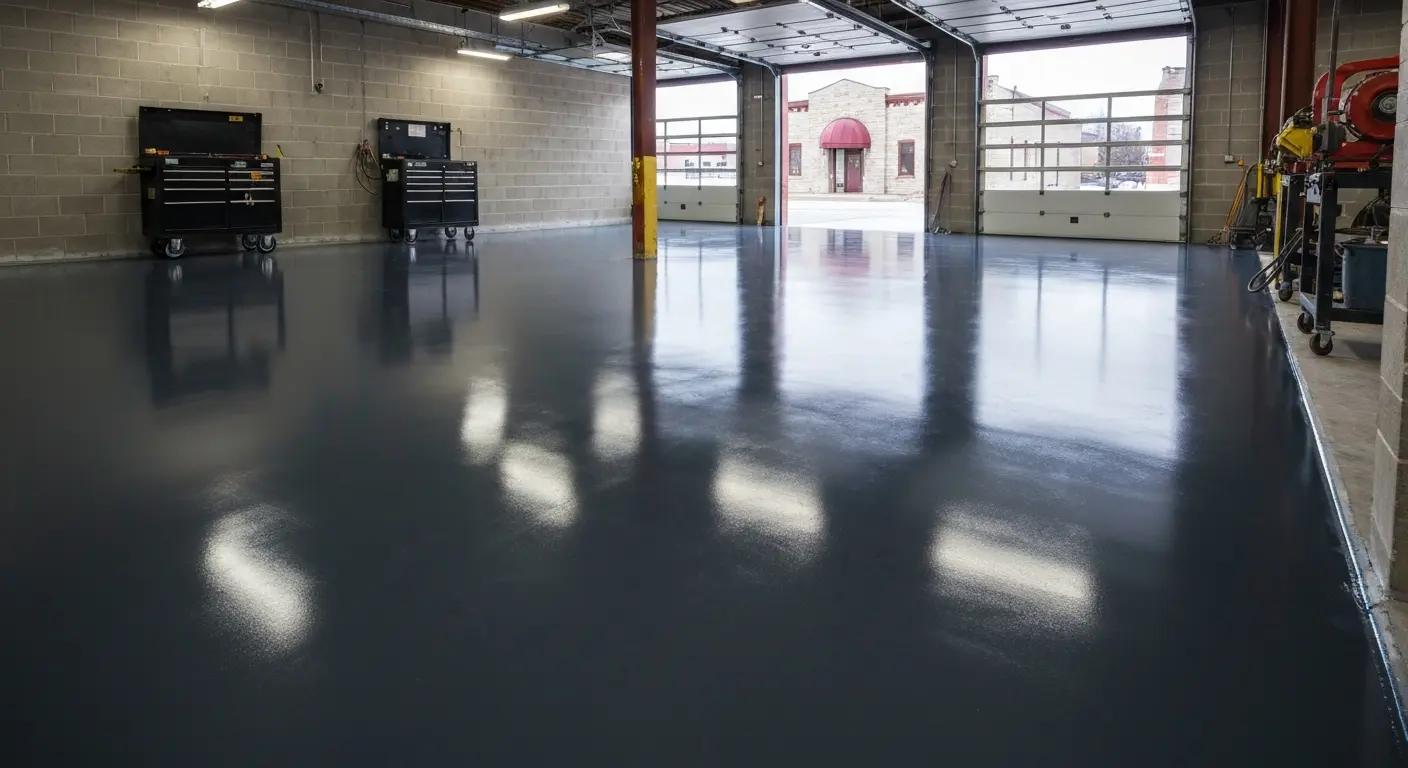 Polyurea floor coating in commercial garage