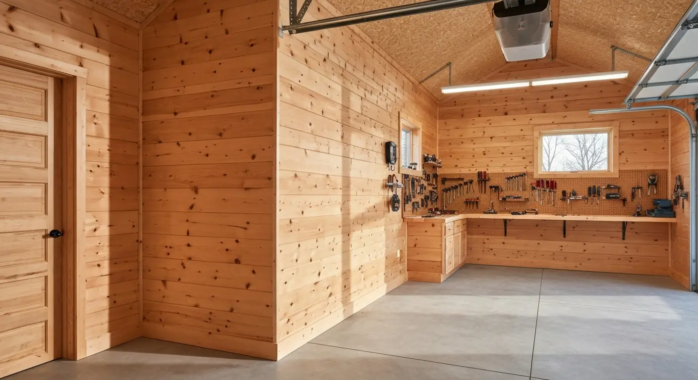 Knotty pine garage walls