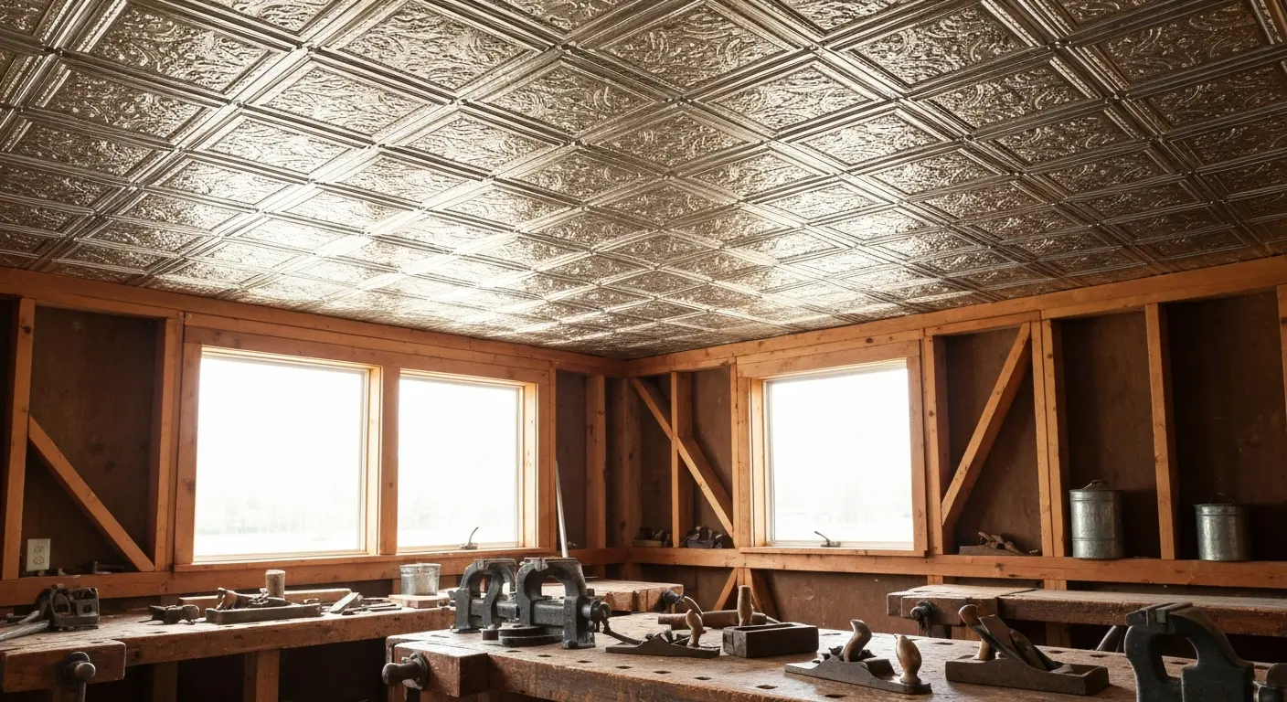 Tin ceiling panel installation
