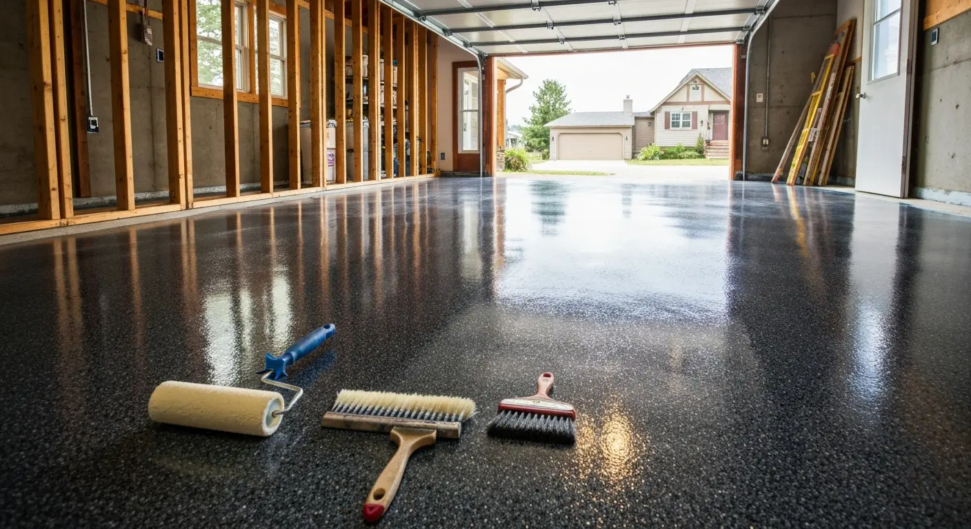 Garage floor installation in progress