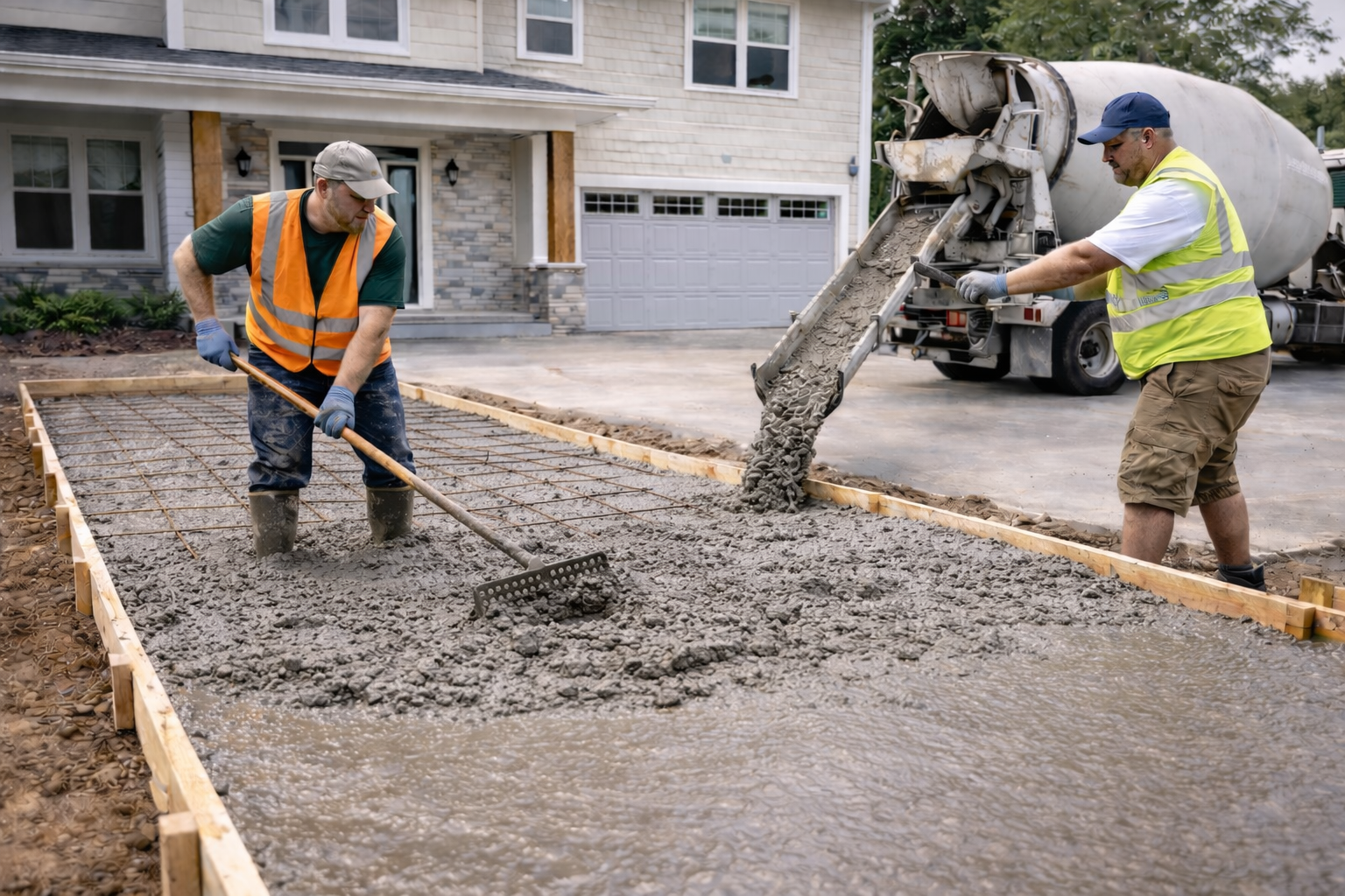 Concrete patio driveway and walkway installation for homes in Rock Island Illinois