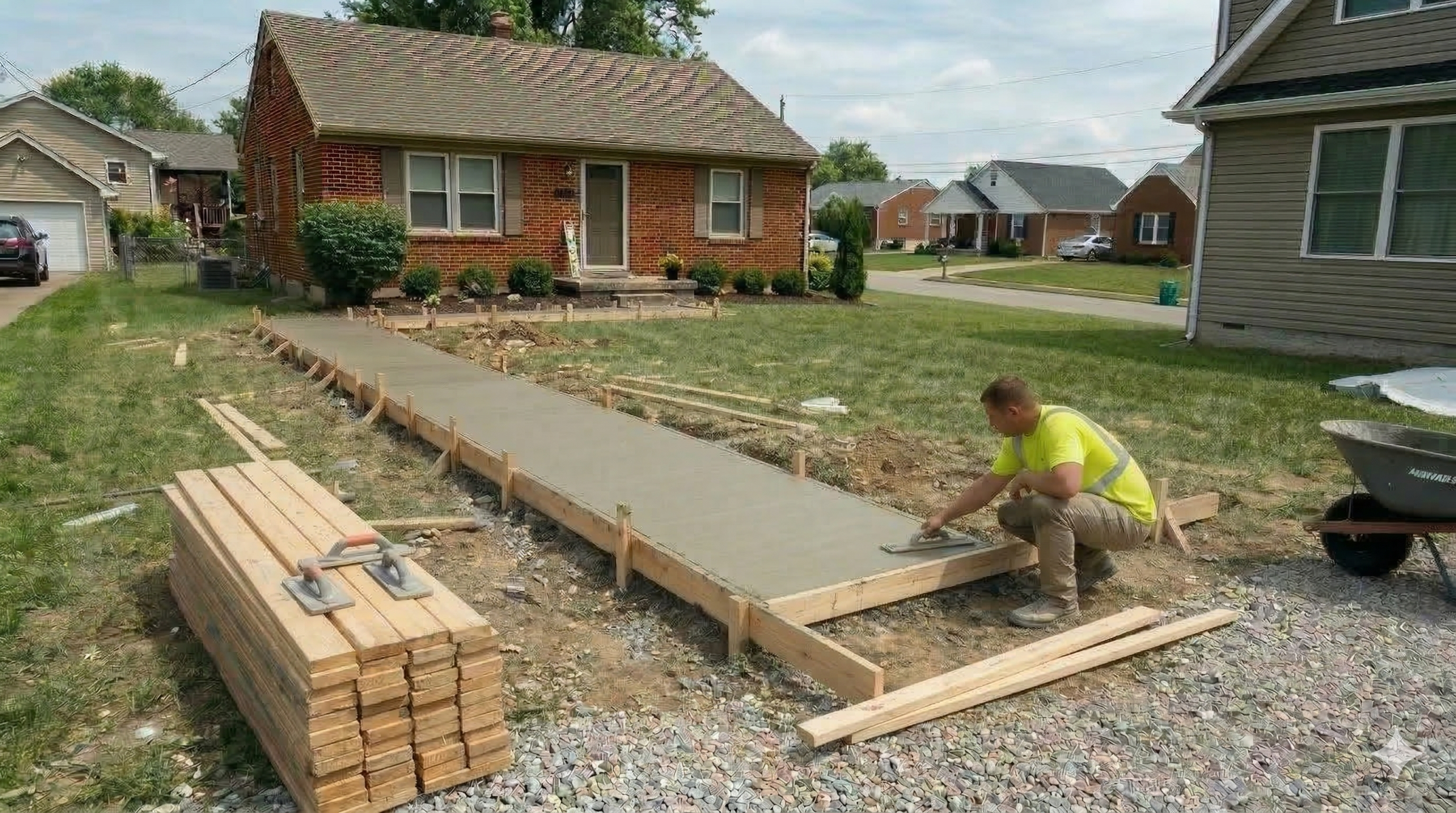 Concrete walkway installation for a home in Rock Island Illinois