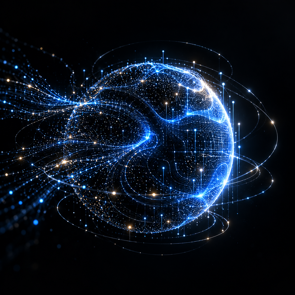 A glowing sphere of data points being mapped, as Halcrus learns your account