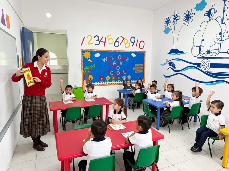 Miss en clase de inglés con Kínder 1