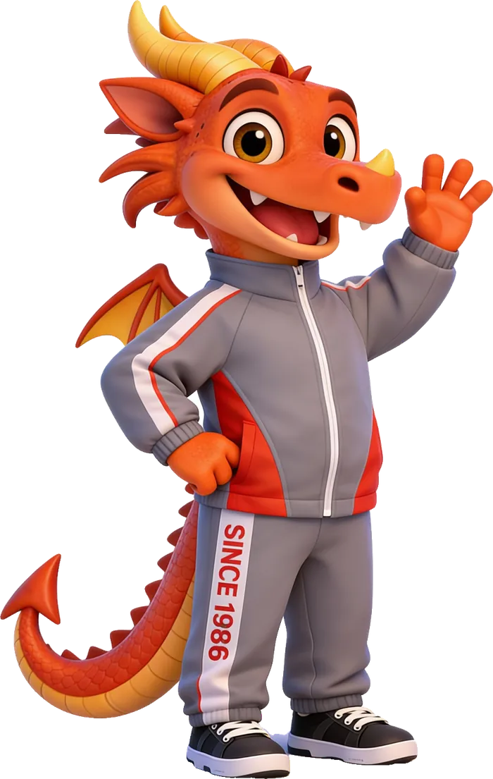 Dragón Cid, la mascota del Colegio Inglés Durkheim, saludando