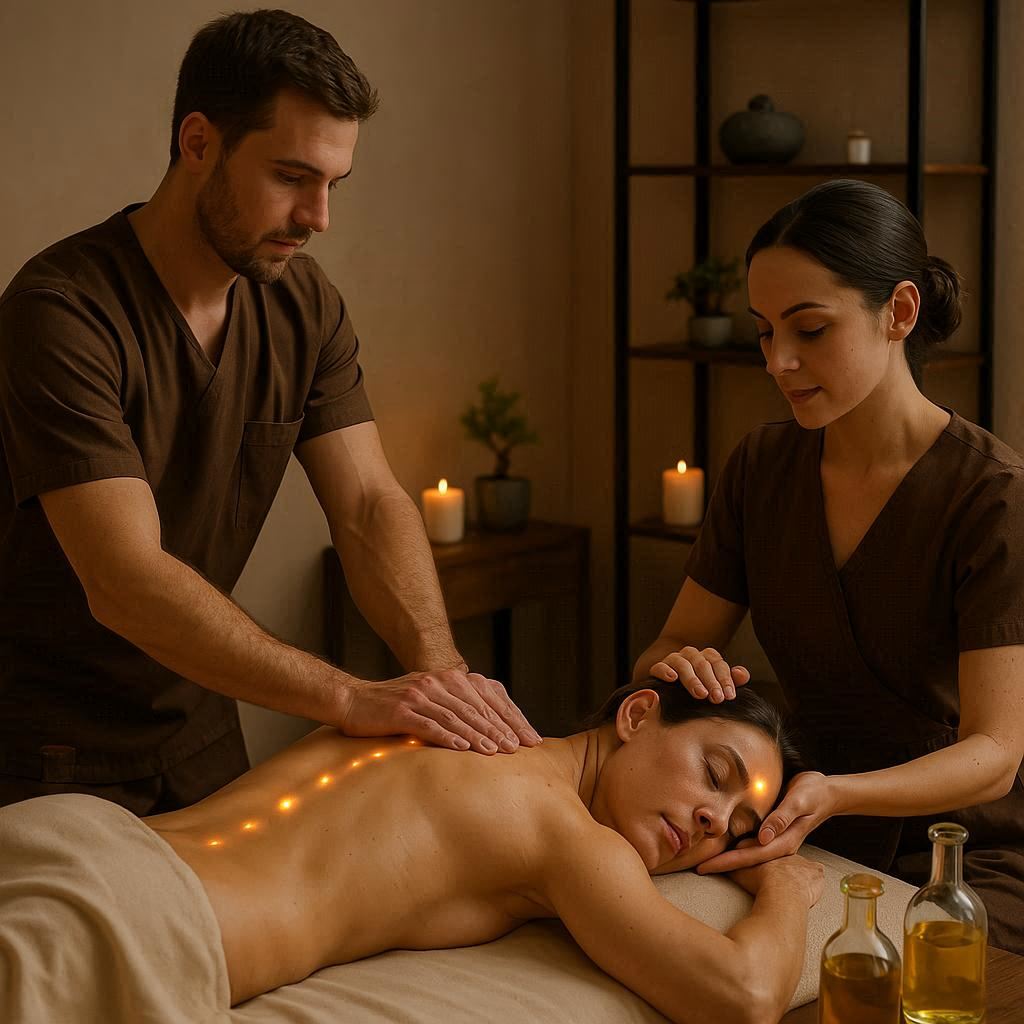 Massage 4 mains avec deux massothérapeutes
