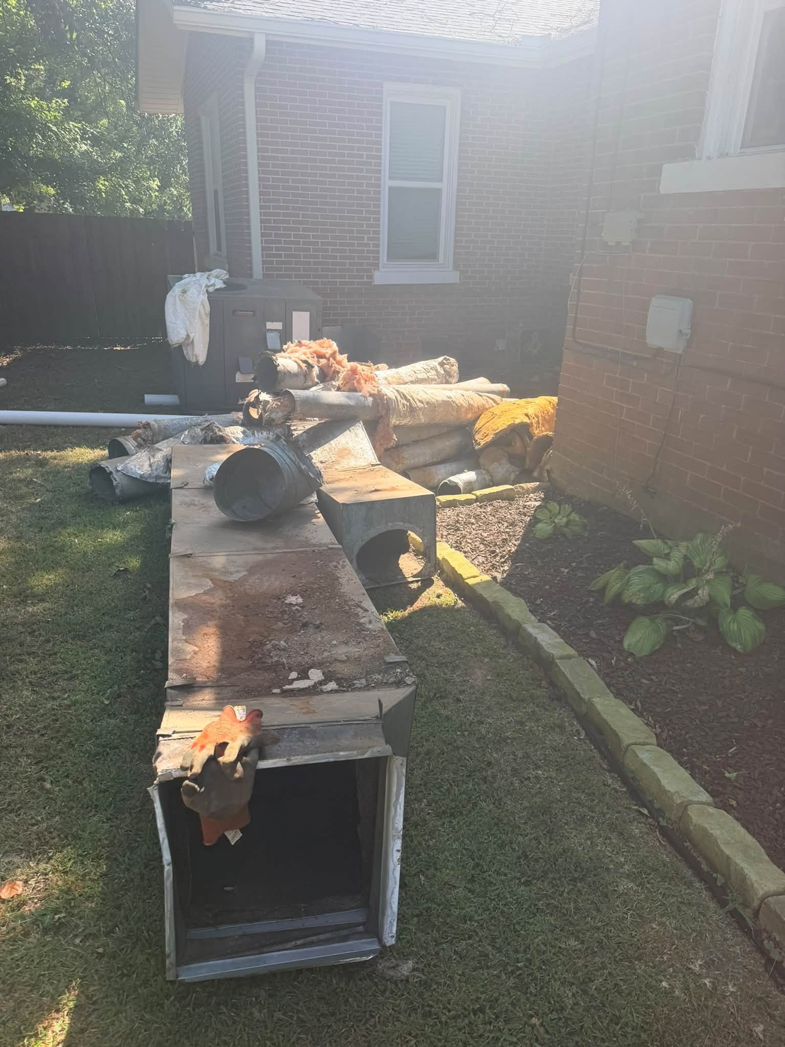 Old HVAC ductwork and furnace unit removed from Pontotoc MS home by S.I. Service Group — crawlspace ductwork replacement job