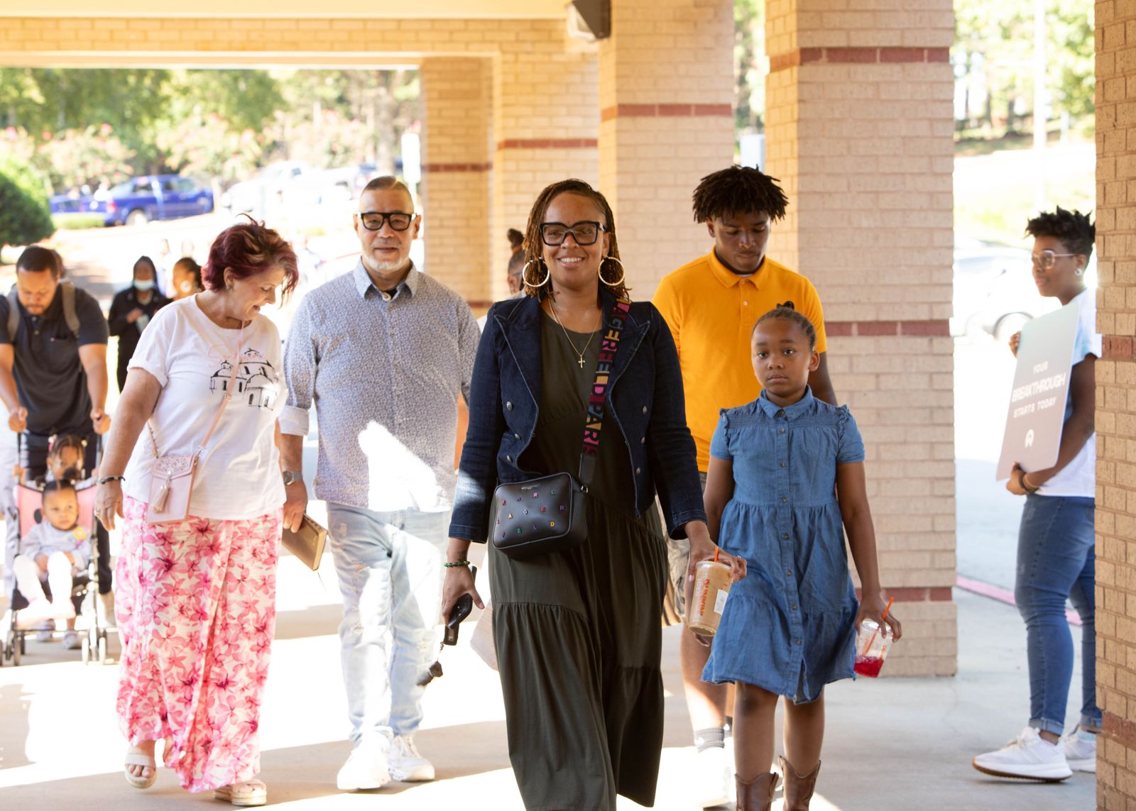 Families arriving at church