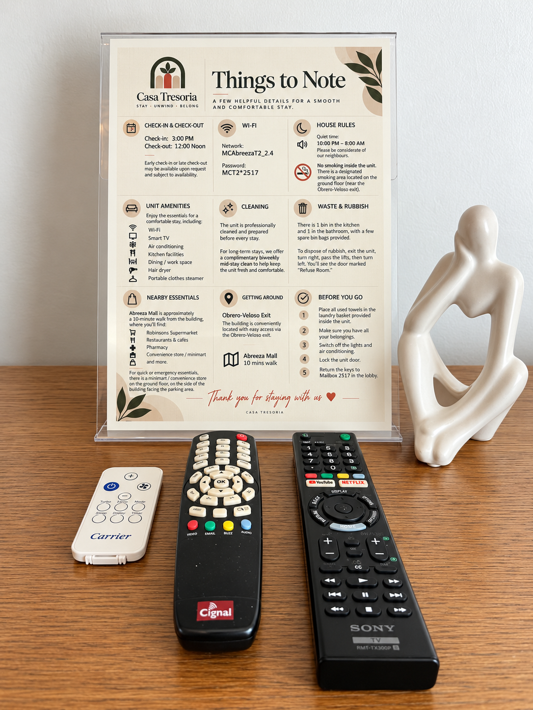 Casa Tresoria guest information card