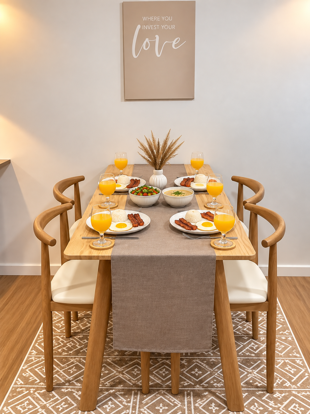 Breakfast served at the dining table in Casa Tresoria Unit 2