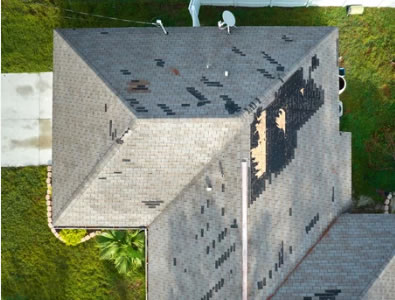 Residental roof after storm damage