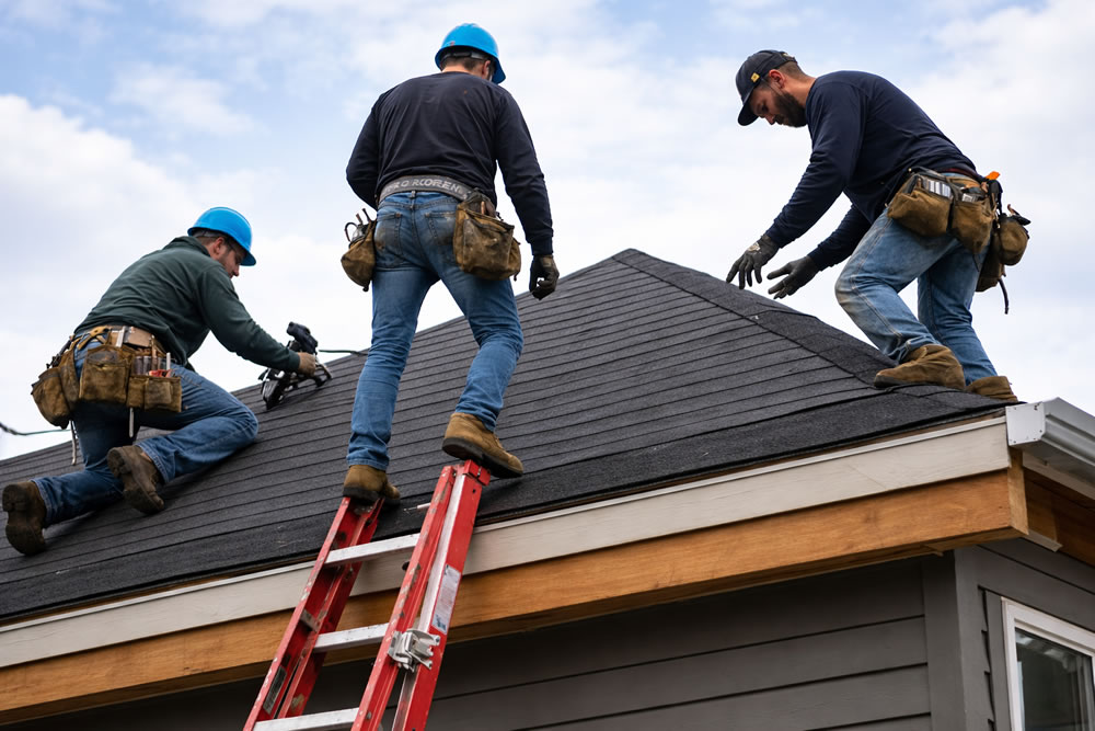 3 roofer working on residential roof