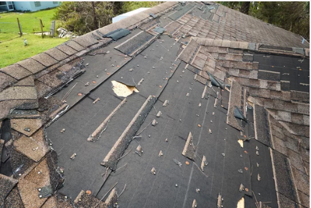 Residential roof with extreme storm damage
