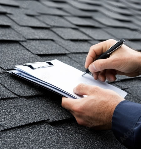 Roofing conractor filling out roof inspection report