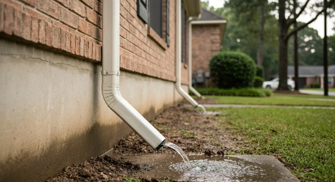 New downspout directing water away from foundation
